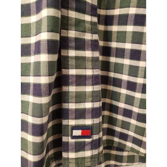 Tommy Hilfiger Men's Button Down Shirt Size XL Blue & Green Plaid Short Sleeve - Picture 6 of 7